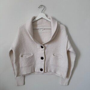 Lilysilk Wool Cashmere Shawl Collar Cardigan Ivory Cropped Size Small